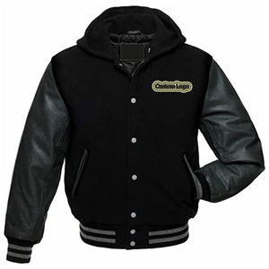 Veste universitaire OEM en laine de haute qualité en cuir PU, style de rue personnalisé avec col montant et broderie en chenille - Product Image 1