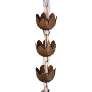 Chaîne de pluie en métal finition antique pour gouttières, descente d'eau, design fleur de tulipe, chaîne de pluie, fournitures et décorations de jardin - Product Image 5