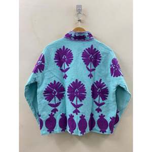 Chaqueta de Algodón Tipo Waffle Bordada a Mano Aqua Suzani Edición Violeta para Primavera - Product Image 2