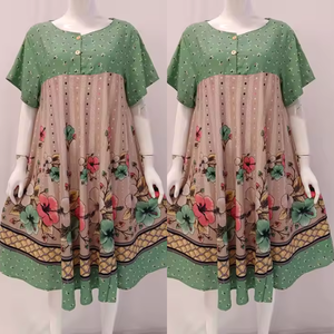 KLOK 11 vestido floral de rayón tela Premium cómodo de manga corta de verano vestido hasta la pantorrilla cintura elástica para el hogar relajante - Product Image 2