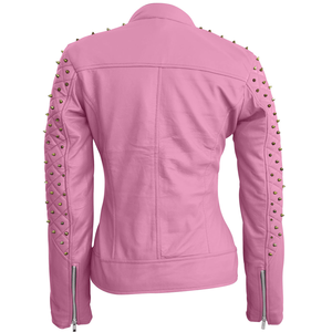 Femme Cuir Style Rockstar Couleur Rose Veste en cuir de qualité supérieure 100% Cuir de vache véritable - Product Image 6