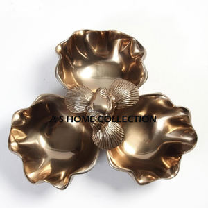 Poignée en forme de feuille plaquée or bol des deux côtés texture martelée en métal aluminium pour bol décoratif à la maison - Product Image 5