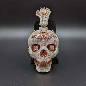 Colgante de Cabeza de Calavera con Diamante Redondo de Moissanita, Chapado en Oro Rosa, Joyería Hip Hop Rap, Plata 925, Colgantes y Dijes de Joyería Fina - Product Image 4