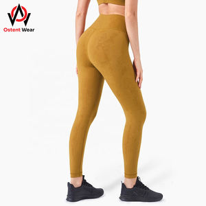 2024 Women's Custom Logo High Waist Yoga Pants Breathable Fitness Gym Sports Leggings Silk Spandex <b>Nylon</b> <b>Fabric</b> Custom Seamless - Product Image 4