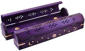 Quemador de caja de incienso de madera de ataúd celestial hecho a mano con incrustaciones de latón (púrpura) - Product Image 4