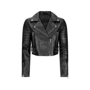 Nouvelle veste en cuir de moto zippée pour femmes d'automne et d'hiver avec veste en cuir véritable noir - Product Image 1