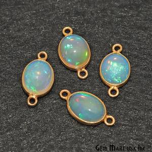 925 Sterling Silver 8x10mm Natural Ethiopian <b>Opal</b> Cabochon Oval bezel Setting Fine Gold Vermeil Charm Connectors Making <b>Necklace</b> - Product Image 4