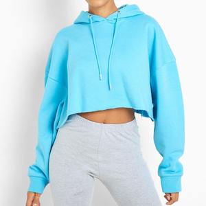 Sweat à capuche surdimensionné doux en coton pour femmes en gros coupe ajustée personnalisé haut court sweats à capuche couleurs unies hiver éponge imprimé - Product Image 4