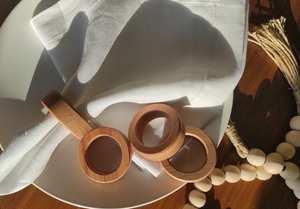 Rond de serviette en bois, ronds de serviette en bois, porte-serviettes en bois naturel, ronds de serviette en bois faits à la main - Product Image 2