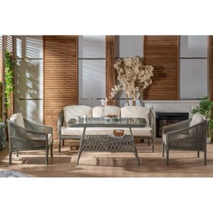 Sanmarin moderno gris exterior marco de aluminio mimbre conjunto de muebles de patio material PE para comedor y sala de estar para hoteles y jardines - Product Image 1