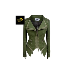 Chaqueta de Cuero Genuino para Mujer, Formal, de Alta Calidad, Ecológica, Transpirable, Invernal, con Cierres y Botones, Estilo Vintage - Product Image 1