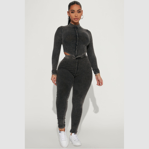 Chất Lượng Cao Tùy Chỉnh Axit Rửa Phụ Nữ Mùa Hè Gân Chặt Chẽ Hai Mảnh Quần Set Của Phụ Nữ Quần Áo Yoga Bộ Mỏng Phù Hợp Với 2 Mảnh - Product Image 1