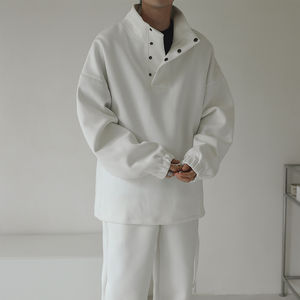 Ensemble de jogging en coton personnalisé pour hommes sweat à capuche boutonné à col montant pantalon de survêtement à jambe droite respirant léger séchage rapide survêtement - Product Image 4