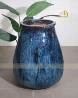 Alis biru desain Modern ramah lingkungan, pot bunga keramik mengkilap tahan lama taman rumah/luar ruangan lanskap