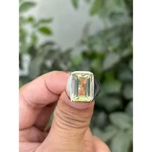 925 <b>Silver</b> Natural Lemon Quartz <b>Ring</b> <b>Emerald</b> Cut Garnet Ruby Rhodium Plated Gemstone <b>Ring</b> for Everyday Wear Fine Fashion Jewelry - Product Image 1