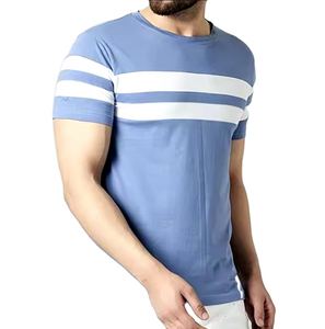 Haute qualité meilleurs hommes décontracté personnalisé t-shirt col rond ligne T-shirt bleu ciel plaine t-shirt pour hommes unisexe Slim Fit - Product Image 1