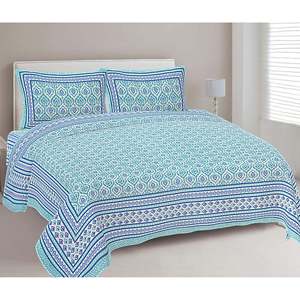 Parure de lit double imprimée florale bleu turquoise avec 2 taies d'oreiller, ensemble 3 pièces, drap plat de massage pour usage domestique (ADB1465) - Product Image 1