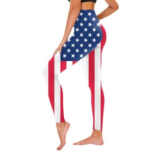 Leggings de sport respirants en coton/fibre de bambou, taille haute, longueur genou, sans coutures, style hip-hop, personnalisables pour l'équipe américaine - Product Image 2