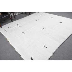 Alfombra de 8.8x9.7 pies, alfombra turca vintage, alfombra de lana blanca y negra con motivos de plantas y árboles - Product Image 4