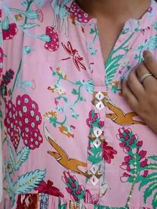 <b>Indian</b> Hand Block Floral <b>Printed</b> Cotton <b>Dress</b> New Trendy Summer Wear for Casual Wedding Handmade Eco-Friendly Clothing Button - Product Image 3