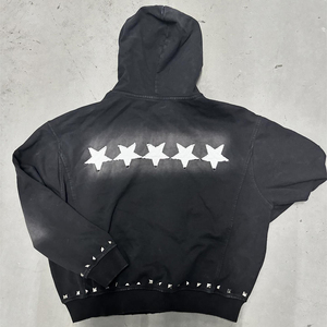 <b>Zip</b> <b>up</b> <b>Black</b> Wash Sun Faded <b>Hoodies</b> Cropped Distressed Embroidered Patches Hoodie Blank Custom Distressed Hoodie - Product Image 3