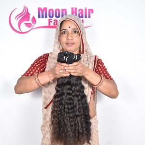 Paquets bouclés de cheveux humains du temple indien bruts non transformés avec double trame et extrémités dessinées simples Extensions fournies par le vendeur - Product Image 6