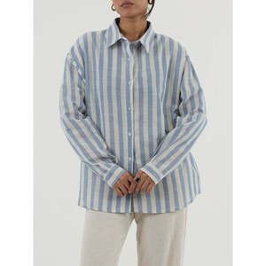 VERDI เสื้อผ้าฝ้ายทอแบบเรียบง่าย ระบายอากาศได้ดี ทรงหลวม แขนยาว คอปกพับได้ สำหรับสวมใส่ทุกวันทุกฤดูกาล - Product Image 1