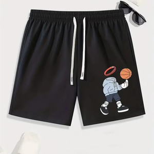 Pantalones cortos deportivos de algodón para hombre con logotipo personalizado al por mayor, pantalones cortos informales negros lisos de alta calidad con tejido de malla y técnicas estampadas - Product Image 1