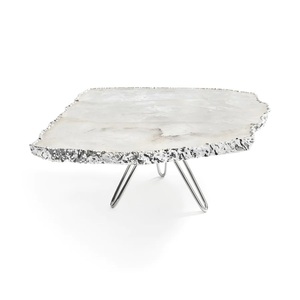 Servidor de soporte de pastel con Base de Metal plateado de piedra de ágata pulida más vendida para el hogar, Hotel, decoración de boda, producto artesanal Natural - Product Image 1