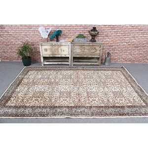 5.8x8.5 ft Vintage Rug, Turkish Large Rug, <b>Brown</b> Gray Bordered <b>Wool</b> Rug - Product Image 2