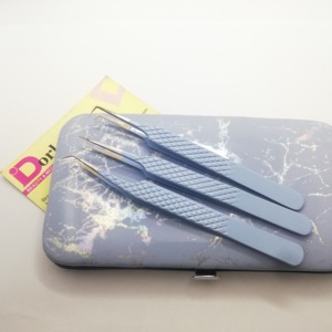 Pinzas de pestañas de 90 y 45 grados al por mayor, pinzas de extensión de pestañas con agarre de Diamante Azul cielo, pinzas puntiagudas rectas personalizadas - Product Image 3