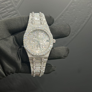 Nouvelle montre de luxe unisexe en acier inoxydable, chronographe, entièrement sertie de diamants baguette VVS en moissanite, style business, mode Shanghai, exportation - Product Image 4