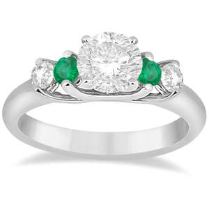 14K White Gold Fine <b>Jewelry</b> <b>Set</b> Five Stone Diamond and Emerald <b>Bridal</b> Ring (0.98ct) - Product Image 4