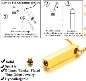 Collier moderne d'urne en or à 4 faces Taille personnalisée Bijoux commémoratifs en acier inoxydable Pendentif de médaillons de cendres pour hommes et femmes - Product Image 4