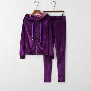 ชุดวอร์มสองชิ้นเสื้อครอปมีฮู้ดกำมะหยี่สำหรับผู้หญิงเสื้อผ้าฤดูหนาวฤดูใบไม้ร่วง - Product Image 3