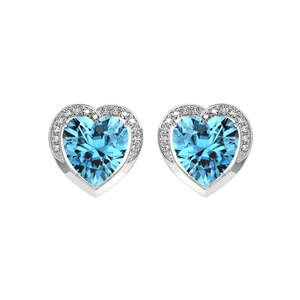 NOVAMART Fine 925 Sterling Silver Rhodium Plated <b>Stud</b> <b>Earrings</b> Sky Blue Heart Design with for Swiss Zirconia & Gift Women Girls - Product Image 1