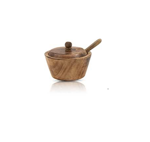 Salière et poivrière en bois avec cuillère Double porte-sel avec couvercle et poli brillant à la main - Product Image 3