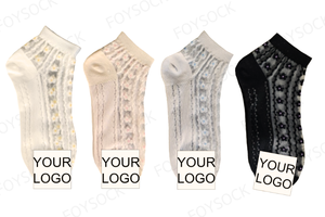 Corea foylock personalizzato Logo floreale Oem Design puro 3D pizzo senza Show maglia invisibile scollato floreale calzini da donna - Product Image 3
