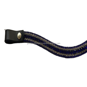 Banda de cuero para cejas de caballo, personalizado con 5 filas de cristales morados y plateados, color marrón o negro Havana, último diseño, alta calidad - Product Image 1