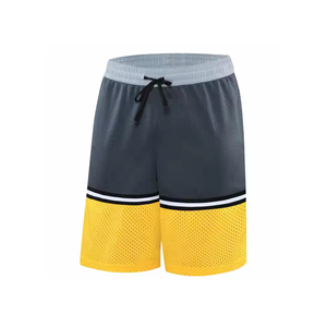 2025 Venta al por mayor de pantalones cortos de malla negra y amarilla para hombres, pantalones cortos de entrenamiento atlético de cintura con cordón para hombres - Product Image 1