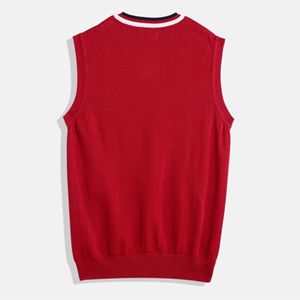 Style sans manches de haute qualité logo personnalisé OEM fabricant de gros 100% coton tissé col en V étudiant collage gilet pull pour hommes - Product Image 4