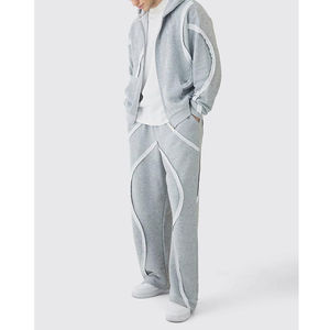 Survêtement homme de haute qualité en coton d'hiver, style streetwear, gris, jambe large, surdimensionné, style boxy, avec fermeture éclair, panneau brodé, jogging - Product Image 3