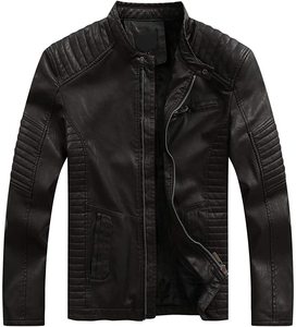 เสื้อแจ็กเก็ต PU แบบสลิมปกตั้งสำหรับผู้ชาย,สไตล์เกาหลี - Product Image 3