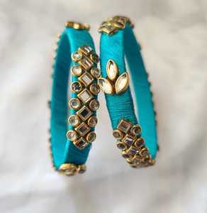 Colorful Silk Thread Bangles Return Gifts Indian Bangles Wedding Favors Mehndi Favors Trendy Kundan Bangles Traditional Bangles - Product Image 6