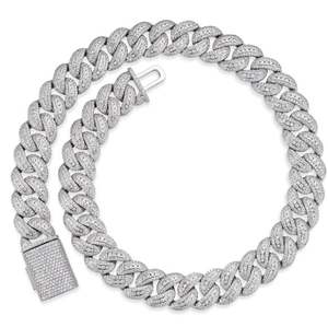 Chaînes cubaines Miami en argent sterling 925 avec moissanite, finition rhodiée solide, passe les tests de pendentifs et de breloques fins - Product Image 1