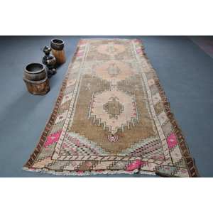 Alfombra turca Vintage de 5,2x12,3 pies, hecha a mano, marrón, Beige, lana, área grande, diseño de retazos, pasillo Rectangular, látex para decoración de habitación - Product Image 1