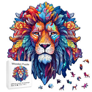 Jeu de puzzle en bois 3D personnalisable, format A3, jouet éducatif avec logo DIY, design tête de lion, animal, pour l'apprentissage - Product Image 1