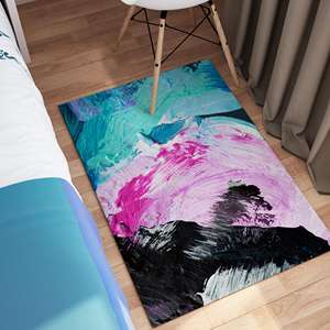 Alfombra con Pinceladas Coloridas, Alfombras Contemporáneas, Alfombras Negras, Alfombra Moderna, Alfombra de Terciopelo de Lujo - Product Image 2