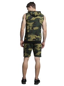 ชุดกางเกงขาสั้นผ้าไนลอนลายพรางสำหรับผู้ชายเซต2ชิ้นมีฮู้ดแขนกุดและกางเกงขาสั้นออกกำลังกายกลางแจ้ง - Product Image 4