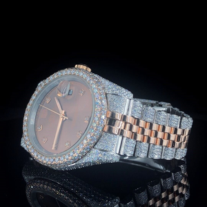 Reloj Cronógrafo de Acero Inoxidable con Probador de Diamantes, Esfera Marrón, Tono Oro Rosa, Reloj de Pulsera de Lujo para Hombre - Product Image 5